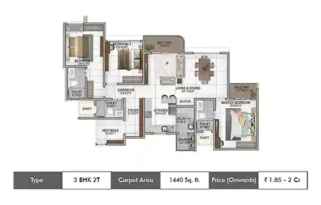 2 BHK Luxe Floor Plan